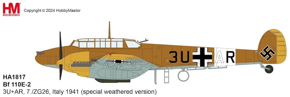 Bf110E-2 Messerscmitt Luftwaffe, 3U+AR, 7./ZG 26, Italy 1941 (special weathered version)