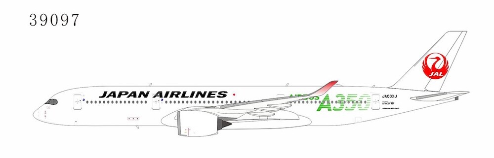 Airbus A350-900 JAL Japan Airlines green "AIRBUS A350" titles JA03XJ