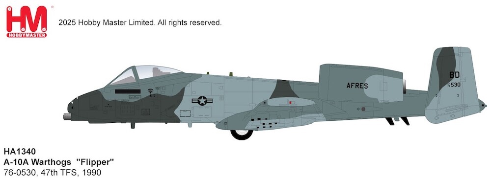 A10A Thunderbolt II Warthog USAF, "Flipper" AF76-0530, 47th TFS, 1990 (w/12 x Mk.82, 2 x GBU-10, 6 x AGM-65, 2 x AIM-9)